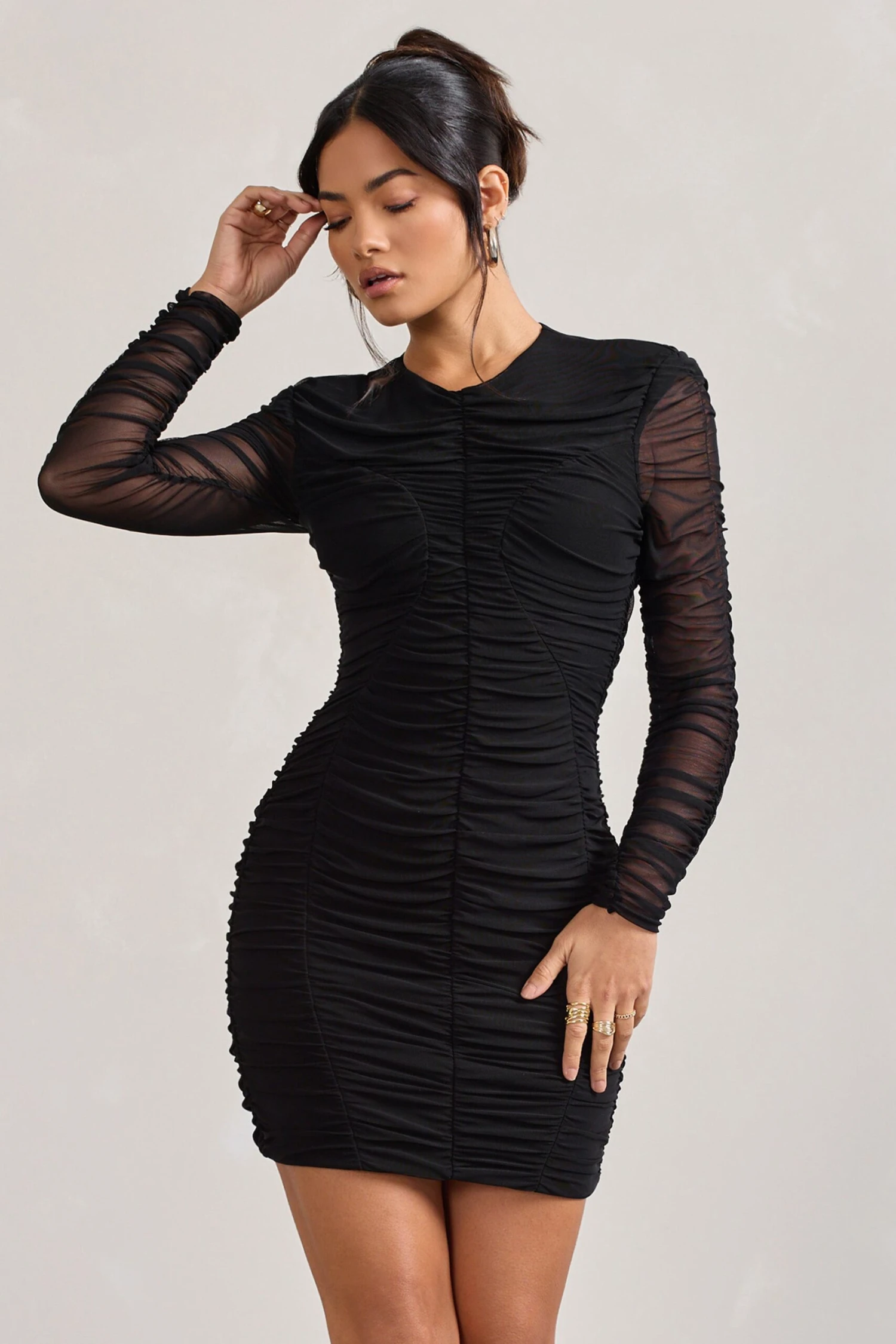 Euphoria | Black Ruched Long Sleeve Mini Dress 3 Euphoria | Black Ruched Long Sleeve Mini Dress