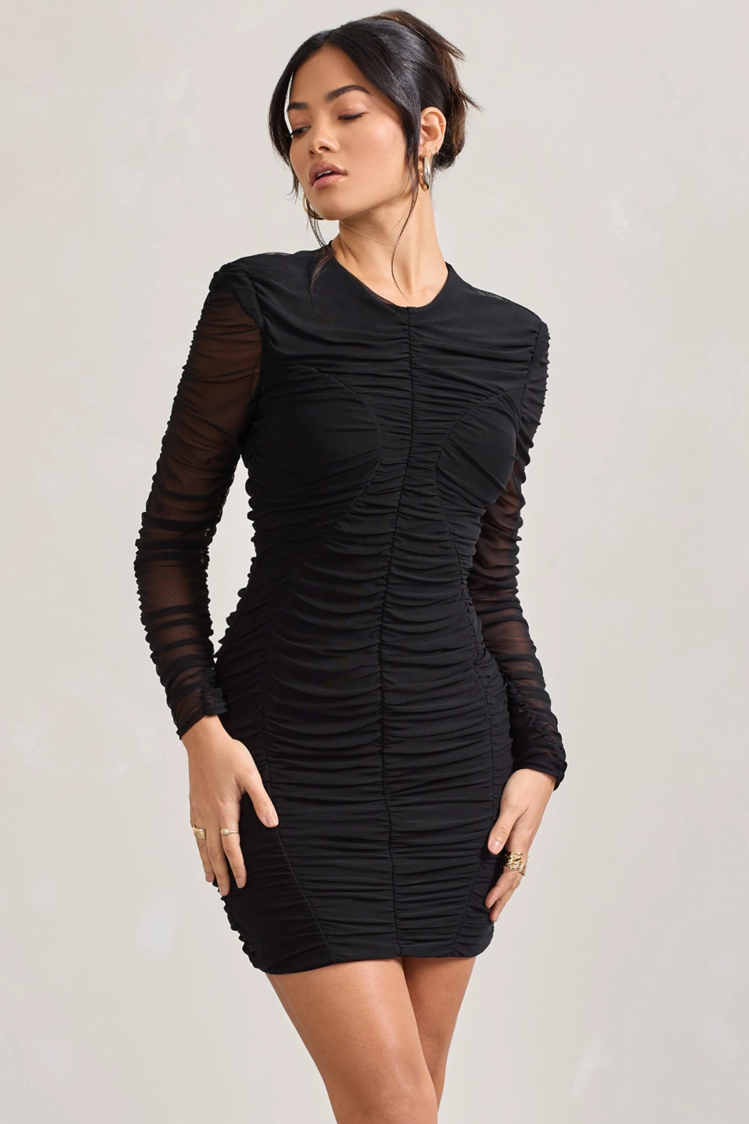 Euphoria | Black Ruched Long Sleeve Mini Dress 6 Euphoria | Black Ruched Long Sleeve Mini Dress - Image 4
