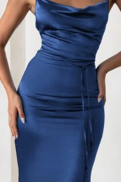 Lifetime | Navy Satin Cowl Neck Maxi Dress With Cross Back Detail -Sangyong Store WB CL127192 LifetimeNavySatinCowlNeckMaxiDressWithCrossBackDetail Detail