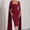 Flawless | Berry Square Neck Midi Dress With Cape Sleeves -Sangyong Store WB CL127209037 FlawlessBerrySquareNeckMidiDressWithCapeSleeves0