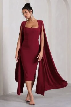 Flawless | Berry Square Neck Midi Dress With Cape Sleeves -Sangyong Store WB CL127209037 FlawlessBerrySquareNeckMidiDressWithCapeSleeves2