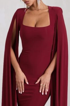 Flawless | Berry Square Neck Midi Dress With Cape Sleeves -Sangyong Store WB CL127209037 FlawlessBerrySquareNeckMidiDressWithCapeSleeves3