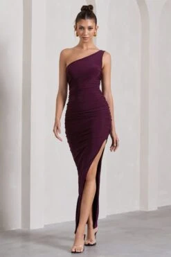 Persia | Plum One Shoulder Side Split Ruched Maxi Dress -Sangyong Store WB CL127279069 PersiaPlumOneShoulderSideSplitRuchedMaxiDress4