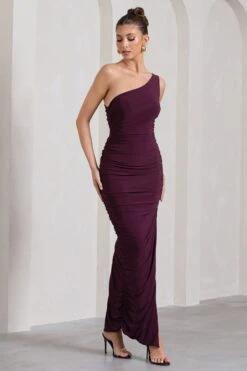 Persia | Plum One Shoulder Side Split Ruched Maxi Dress -Sangyong Store WB CL127279069 PersiaPlumOneShoulderSideSplitRuchedMaxiDress5