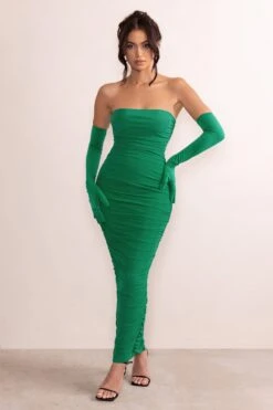 My Lady | Emerald Green Strapless Bodycon Ruched Mesh Maxi Dress -Sangyong Store WB CL127347 MyLadyEmeraldGreenStraplessBodyconRuchedMeshMidiDress2