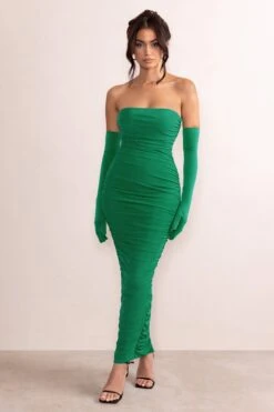 My Lady | Emerald Green Strapless Bodycon Ruched Mesh Maxi Dress -Sangyong Store WB CL127347 MyLadyEmeraldGreenStraplessBodyconRuchedMeshMidiDress4