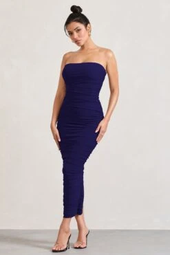 My Lady | Purple Strapless Bodycon Ruched Mesh Maxi Dress -Sangyong Store WB CL127347104 MyLadyPurpleStraplessBodyconRuchedMeshMaxiDress3