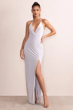 Amira | Silver Plunge Neck Cowl Back Maxi Dress With Diamante Trim -Sangyong Store WB CL127649 AmiraSilverPlungeNeckCowlBackMaxiDressWithDiamanteTrim0 45021c1c 0afc 4195 b0e9 58ecd497e566
