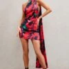 Nasira | Black Floral Asymmetric Neck Open Back Mini Dress With Scarf Detail 1 Nasira | Black Floral Asymmetric Neck Open Back Mini Dress With Scarf Detail -Sangyong Store WB CL127656 NasiraBlackFloralAsymmetricNeckOpenBackMiniDressWithScarfDetail0 2