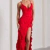 Run The World | Red Plunge Neckline Ruffle Maxi Dress -Sangyong Store WB CL127687004 RunTheWorldRedSweetheartNecklineRuffleMaxiDress7