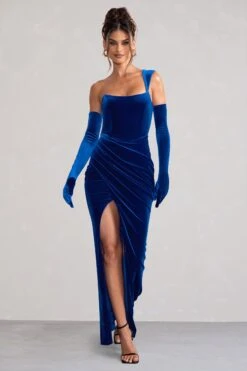 Jessica | Cobalt Velvet One Shoulder Corset Style Wrap Maxi Dress -Sangyong Store WB CL127846061 AryaCobaltVelvetOperaGloves0 845347d7 cb0b 4de7 a001 b131d3768a34