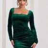 Muse | Bottle Green Velvet Long Sleeve Square Neck Ruched Mini Dress 1 Muse | Bottle Green Velvet Long Sleeve Square Neck Ruched Mini Dress -Sangyong Store WB CL127970047 MuseBottleGreenVelvetLongSleeveSquareNeckRuchedMiniDress2