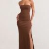 Belle Of The Ball | Brown Bandeau Maxi Dress With Split Hem -Sangyong Store WB CL127995 BelleofTheBallBrownBandeauMaxiDressWithSplitHem6