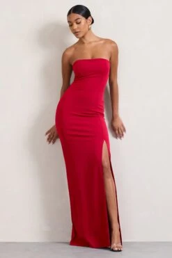 Belle Of The Ball | Red Bandeau Maxi Dress With Split Hem -Sangyong Store WB CL127995004 BelleofTheBallredBandeauMaxiDressWithSplitHem7