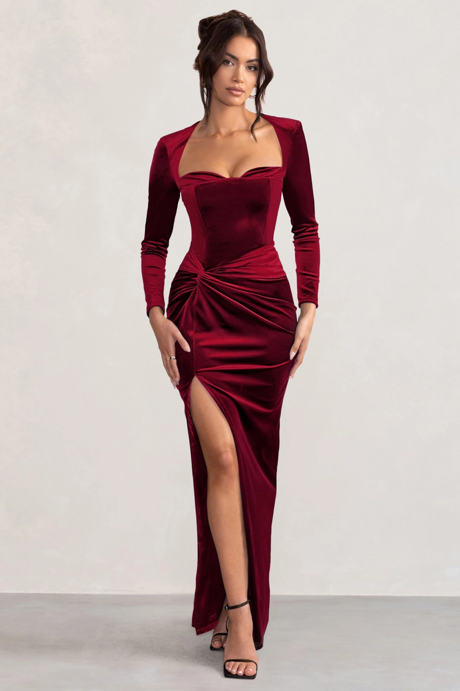 Fay | Berry Velvet Corset Style Knot Maxi Dress 3 Fay | Berry Velvet Corset Style Knot Maxi Dress