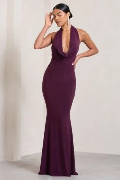 Milani | Plum Backless Cowl Neck Fishtail Maxi Dress -Sangyong Store WB CL128040069 MilaniPlumBacklessCowlNeckFishtailMaxiDress0