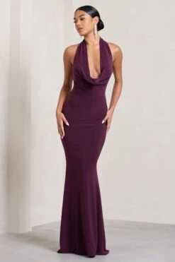 Milani | Plum Backless Cowl Neck Fishtail Maxi Dress -Sangyong Store WB CL128040069 MilaniPlumBacklessCowlNeckFishtailMaxiDress3