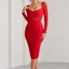 Abiba | Red Ruched Front Corset Midi Dress With Long Sleeves -Sangyong Store WB CL128061 AbibaRedRuchedFrontCorsetMidiDressWithLongSleeves1