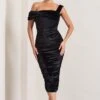 Daniela | Black Velvet One Shoulder Ruched Midi Dress 2 Daniela | Black Velvet One Shoulder Ruched Midi Dress -Sangyong Store WB CL128159002 DanielaBlackVelvetOneShoulderRuchedMidiDress2
