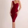 Leona | Burgundy Asymmetric Cowl Neck Midi Dress With Ruching Detail -Sangyong Store WB CL128176 LeonaBurgundyAsymmetricCowlNeckMidiDressWithRuchingDetail3