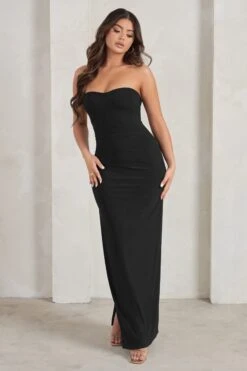 Manon | Black Sweetheart Bandeau Maxi Dress With Thigh Split -Sangyong Store WB CL128389 ManonBlackSweetheartBandeauMaxiDressWithThighSplit1