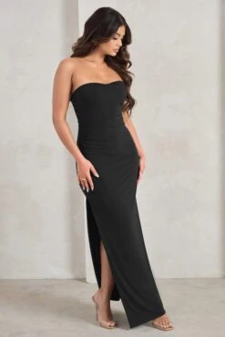 Manon | Black Sweetheart Bandeau Maxi Dress With Thigh Split -Sangyong Store WB CL128389 ManonBlackSweetheartBandeauMaxiDressWithThighSplit3