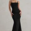 Adele | Black Ruched Fishtail Cami Maxi Dress -Sangyong Store WB CL128390 AdeleBlackRuchedFishtailCamiMaxiDress1