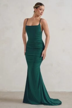 Adele | Bottle Green Backless Ruched Fishtail Cami Maxi Dress -Sangyong Store WB CL128390 AdeleBottleGreenRuchedFishtailCamiMaxiDress2 8fac472a a1c9 4980 8cd7 ab3b956fdeaf