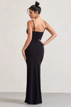 Jeanne | Black Plunge Ruched Cami Maxi Dress With Split 8 Jeanne | Black Plunge Ruched Cami Maxi Dress With Split -Sangyong Store WB CL128392002 JeanneBlackPlungeRuchedCamiMaxiDressWithSplit5