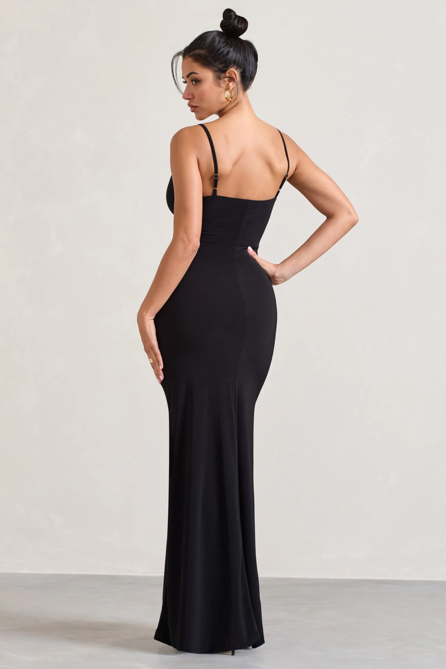 Jeanne | Black Plunge Ruched Cami Maxi Dress With Split 4 Jeanne | Black Plunge Ruched Cami Maxi Dress With Split - Image 2