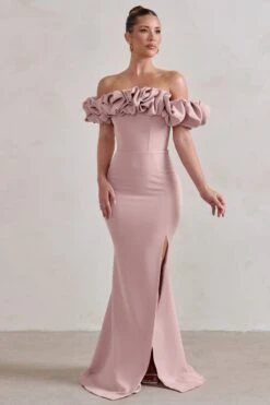 Esmeralda | Blush Pink Structured Statement Bardot Maxi Dress -Sangyong Store WB CL128410 EsmeraldaBlushPinkStructuredStatementBardotMaxiDress2