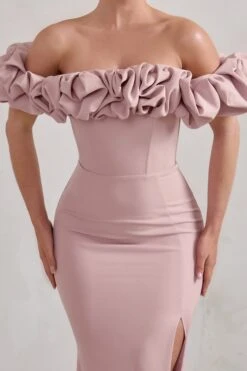 Esmeralda | Blush Pink Structured Statement Bardot Maxi Dress -Sangyong Store WB CL128410 EsmeraldaBlushPinkStructuredStatementBardotMaxiDress4