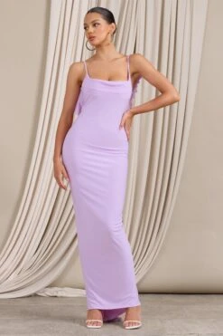 Flute | Lilac Bodycon Maxi Dress With Ruched Ruffled Back -Sangyong Store WB CL128443098 FluteLilacBodyconMaxiDressWithRuchedRuffledBack1