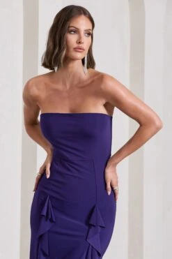 Susan | Purple Bandeau Maxi Dress With Ruffled Splits -Sangyong Store WB CL128458104 SusanPurpleBandeauMaxiDressWithRuffledSplits6