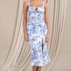 Corvina | Blue Floral Strappy Laced Corset Split Midi Dress -Sangyong Store WB CL128477144 CorvinaBlueFloralStrappyLacedCorsetSplitMidiDress1