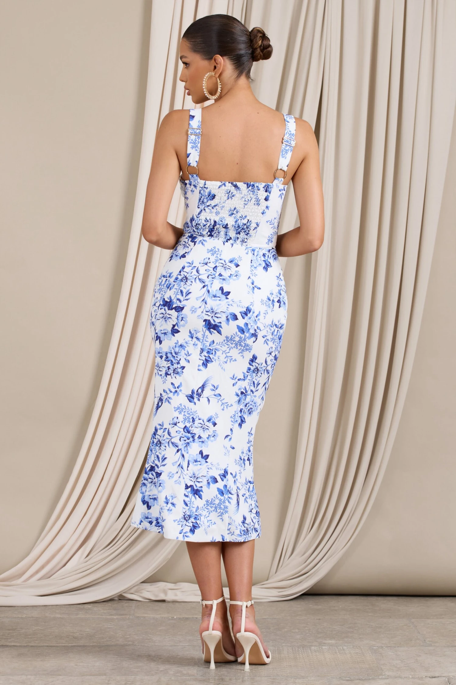 Corvina | Blue Floral Strappy Laced Corset Split Midi Dress 4 Corvina | Blue Floral Strappy Laced Corset Split Midi Dress - Image 2