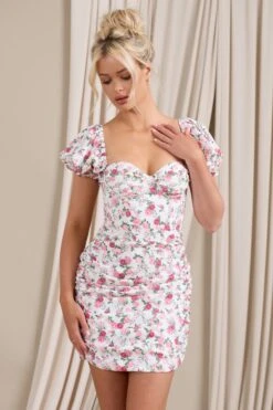 Freshly Picked | Pink Floral Puff-Sleeved Corset Mini Dress -Sangyong Store WB CL128479147 FreshlyPicked PinkFloral0