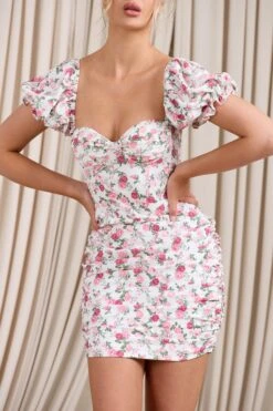 Freshly Picked | Pink Floral Puff-Sleeved Corset Mini Dress -Sangyong Store WB CL128479147 FreshlyPicked PinkFloral3