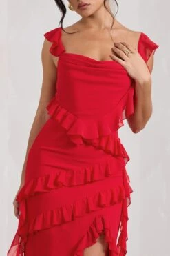 Havana Heat | Red Cowl Ruffle Chiffon Midi Dress 9 Havana Heat | Red Cowl Ruffle Chiffon Midi Dress -Sangyong Store WB CL128614004 HavanaHeatRedCowlRuffleChiffonMidiDress4