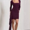 Crimson Cut | Plum Long-Sleeved Ruffled Bodycon Mini Dress -Sangyong Store WB CL128706069 CrimsonCutPlumLong SleevedRuffledBodyconMiniDress2 06292d20 1925 4fc0 b58d 9004beb0bf1e
