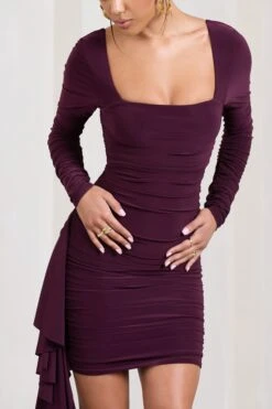 Crimson Cut | Plum Long-Sleeved Ruffled Bodycon Mini Dress -Sangyong Store WB CL128706069 CrimsonCutPlumLong SleevedRuffledBodyconMiniDress5 c219d42d 32d9 414c 8b81 3f7bb9a48736