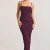 Ellis | Plum Ruched Mesh Strappy Bodycon Maxi Dress 2 Ellis | Plum Ruched Mesh Strappy Bodycon Maxi Dress -Sangyong Store WB CL128707002 EllisPlumRuchedMeshStrappyBodyconMaxiDress0