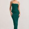 Ellis | Bottle Green Ruched Mesh Strappy Bodycon Maxi Dress -Sangyong Store WB CL128707047 EllisBottleGreenRuchedMeshStrappyBodyconMaxiDress0