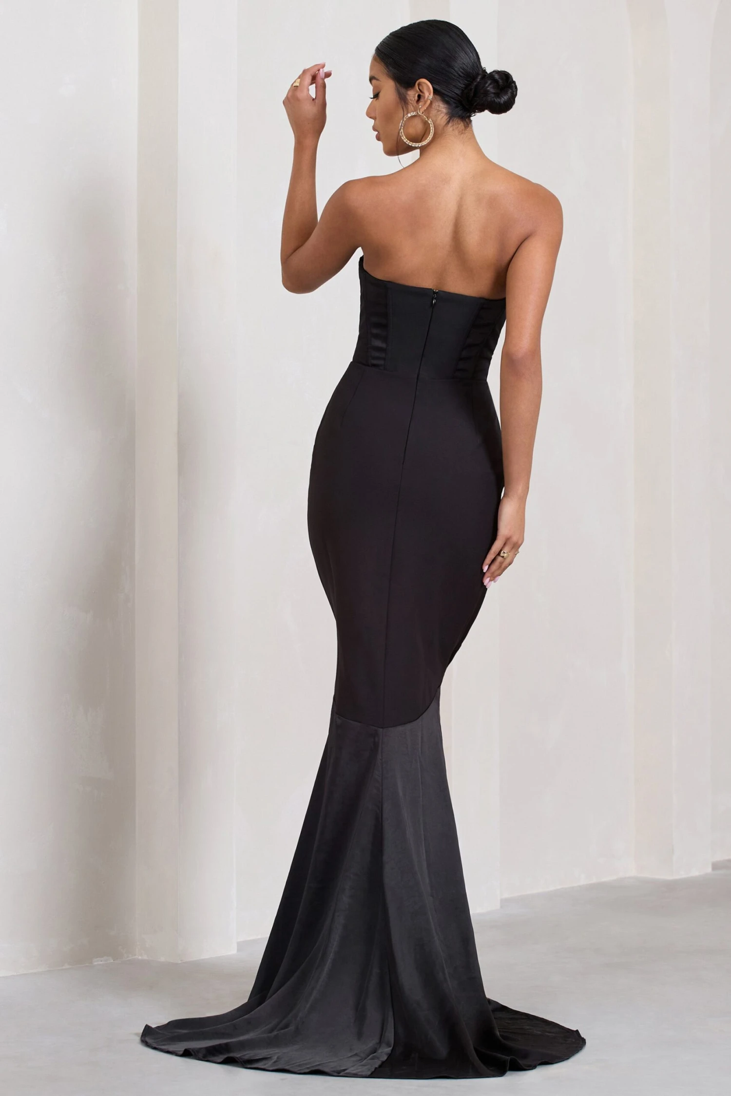 Custom | Black Satin Sweetheart Corset Fishtail Maxi Dress 8 Custom | Black Satin Sweetheart Corset Fishtail Maxi Dress - Image 6