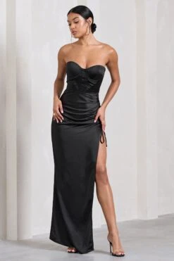 Expose | Black Satin Sweetheart Corset Asymmetric Maxi Dress -Sangyong Store WB CL128728002 ExposeBlackSatinSweetheartCorsetAsymmetricMaxiDress0 60da3798 f050 492b 85af 8cb1c93e9048