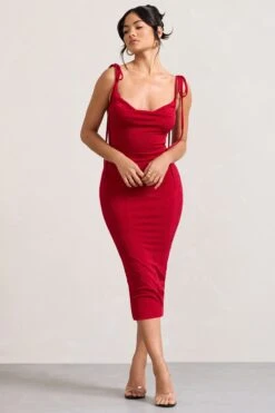 Irina | Red Cowl-Neck Bodycon Midi Dress 10 Irina | Red Cowl-Neck Bodycon Midi Dress -Sangyong Store WB CL128730004 IrinaRedCowl NeckBodyconMidiDress0