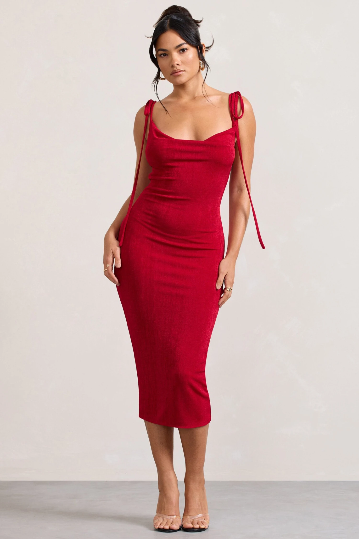 Irina | Red Cowl-Neck Bodycon Midi Dress 3 Irina | Red Cowl-Neck Bodycon Midi Dress