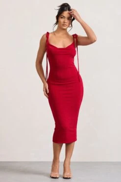 Irina | Red Cowl-Neck Bodycon Midi Dress 11 Irina | Red Cowl-Neck Bodycon Midi Dress -Sangyong Store WB CL128730004 IrinaRedCowl NeckBodyconMidiDress3