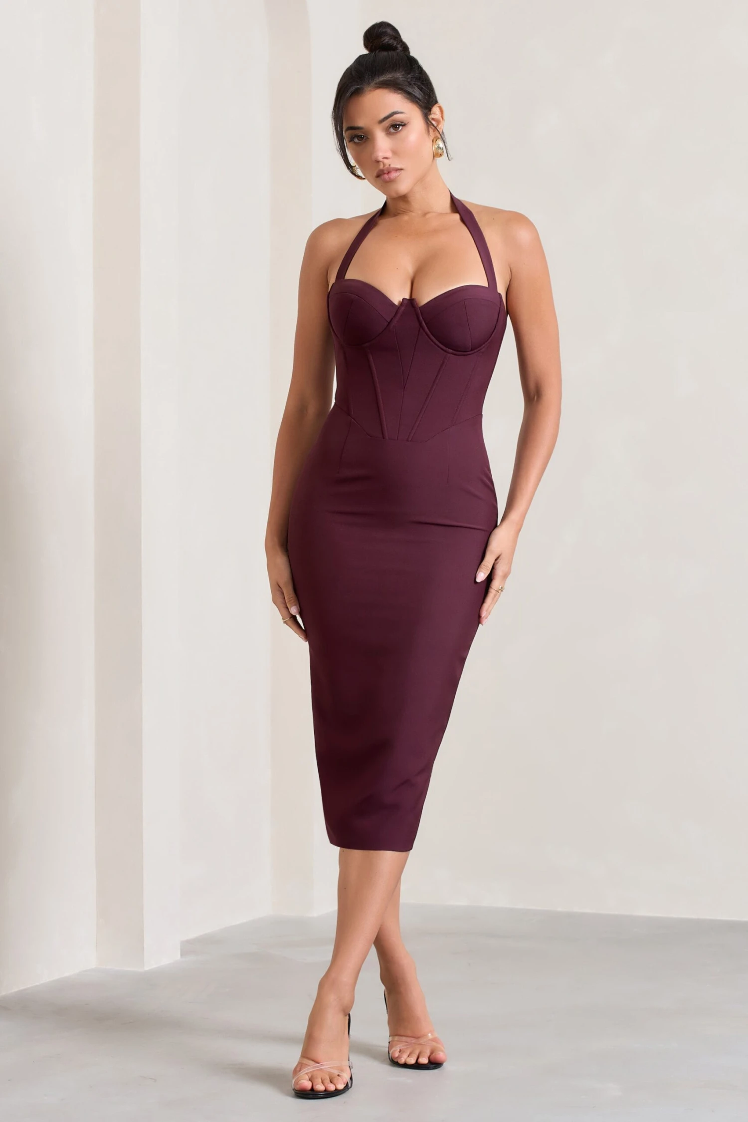 Supermodel | Burgundy Halter-Neck Corset Midi Dress 3 Supermodel | Burgundy Halter-Neck Corset Midi Dress