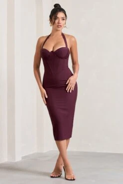 Supermodel | Burgundy Halter-Neck Corset Midi Dress 11 Supermodel | Burgundy Halter-Neck Corset Midi Dress -Sangyong Store WB CL128734069 SupermodelBurgundyHalter NeckCorsetMidiDress2